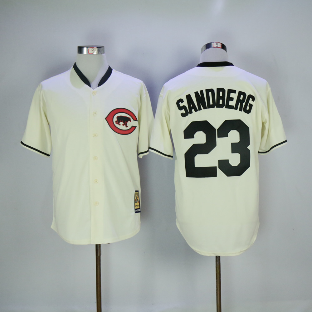 Men Chicago Cubs #23 Sandberg Cream Throwback MLB Jerseys->chicago cubs->MLB Jersey